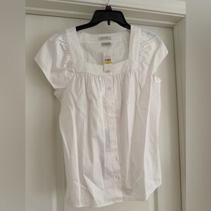 Van Heusen White Square-Neck Button Front Cap-Sleeve Blouse